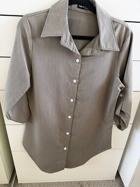 SHEIN Taupe Button Front Collared Blouse